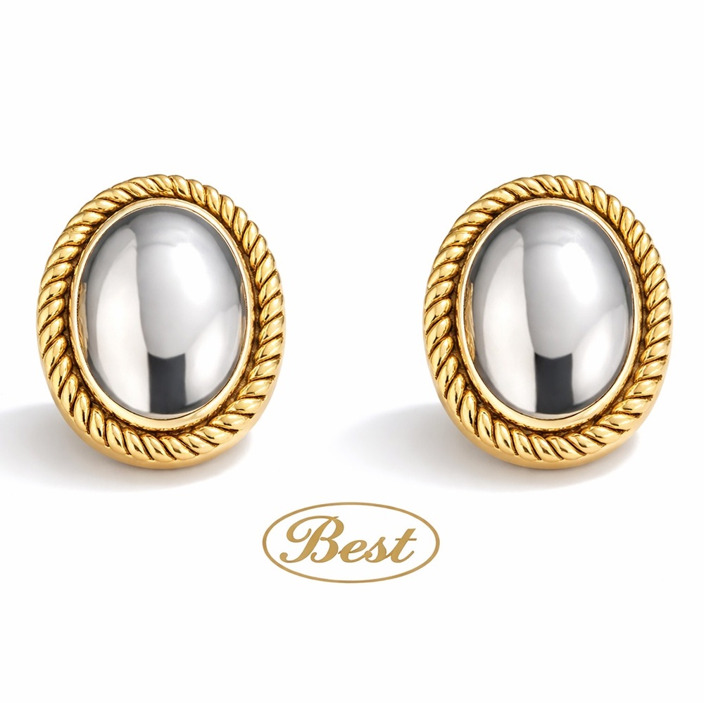 Best Gold Tone Oval Pierced Earrings Modern Classic Rope Edge Collectible
